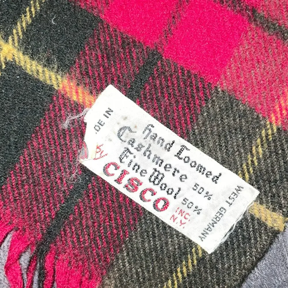 Cisco Scarf Red Plaid Cashmere Wool Hand Loomed Muffler 48